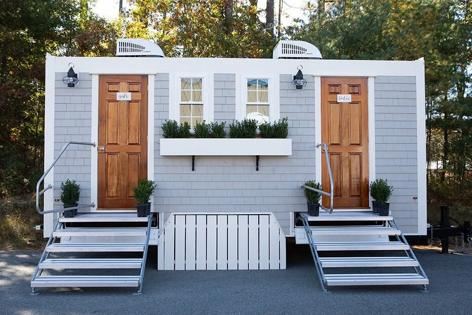 Wedding restroom units discretely staged at a venue in Nashville, Texas